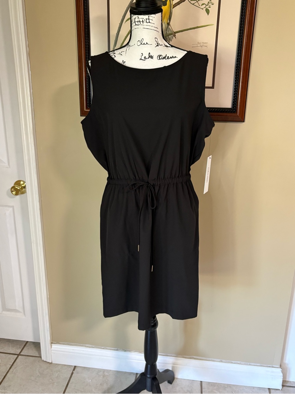 NWT Calvin Klein Black Dress Drawstring Waist Size 14